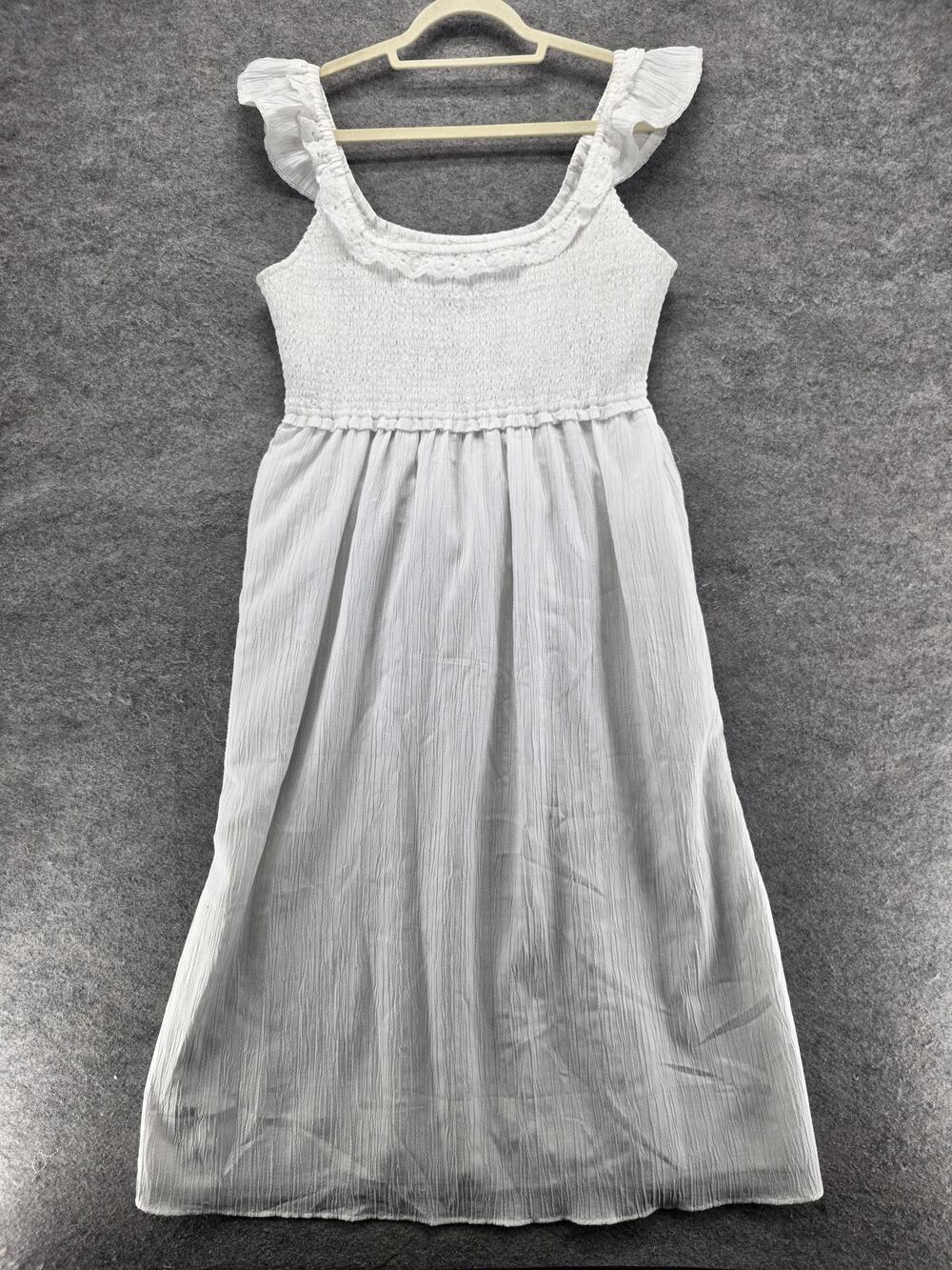 American Eagle Dress Womens L White Smocked Maxi Sundress Scoop Neck Lined